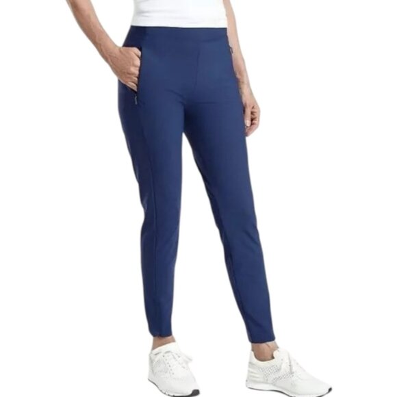 Athleta Stellar Tight Pants Enchanted Blue Ankle Zippers Women's size 12 Petite - Picture 1 of 14